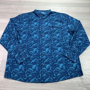 Guy Harvey Shirt Mens Large Blue Fish Print Long Sleeve Button Up‎ Lined Fishing